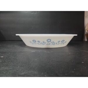 Glasbake Vintage Casserole Dish, Blue Cornflower Design Divided Oval Baking Dish